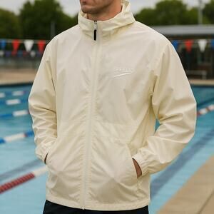 Men's Large Speedo Warmup Jacket Full Zip Hood Pockets 90s Retro Style